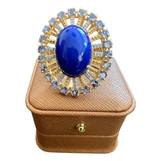 Bochic "Orient" Vintage Diamond, Blue Opal & Tanzanite Ring Set 18K Gold & Silver For Sale