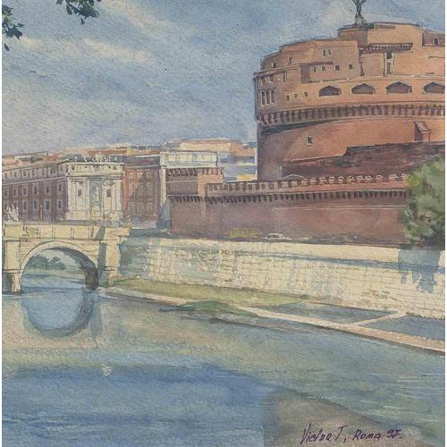 Rome Drawing, 1997, Tempera and Watercolor on Paper For Sale