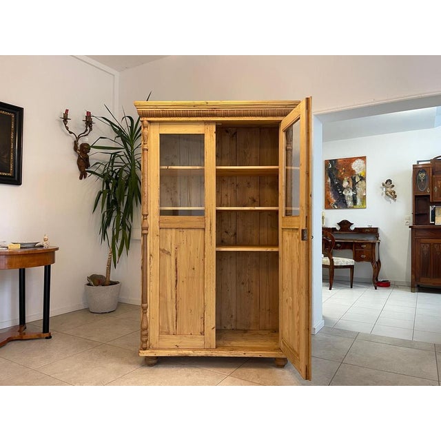 Original rustic Wilhelminian-era solid wood display cabinet, glass cabinet, spruce. Dimensions: height x width x depth...