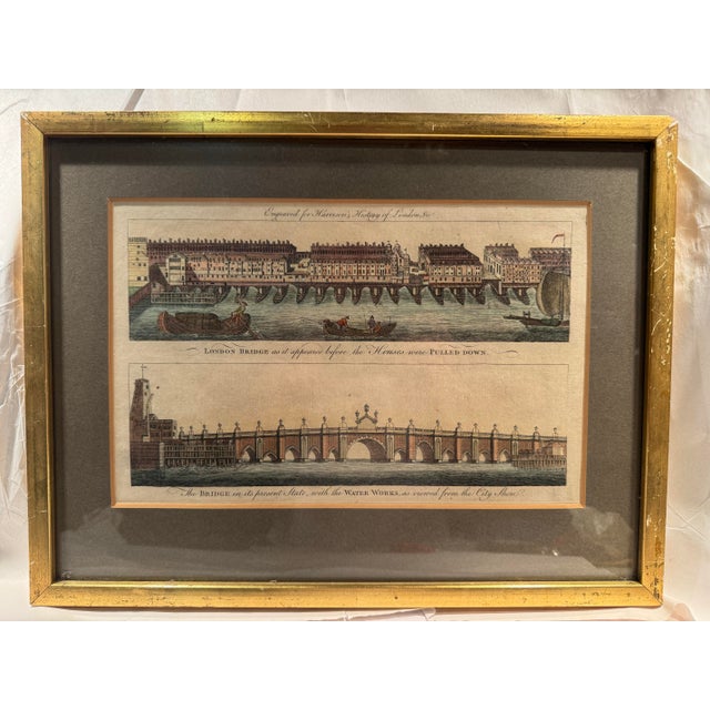 Wood 18th Century Original Hand Colored Engraving, London Bridge From Harrison's History of London For Sale - Image 7 of 8