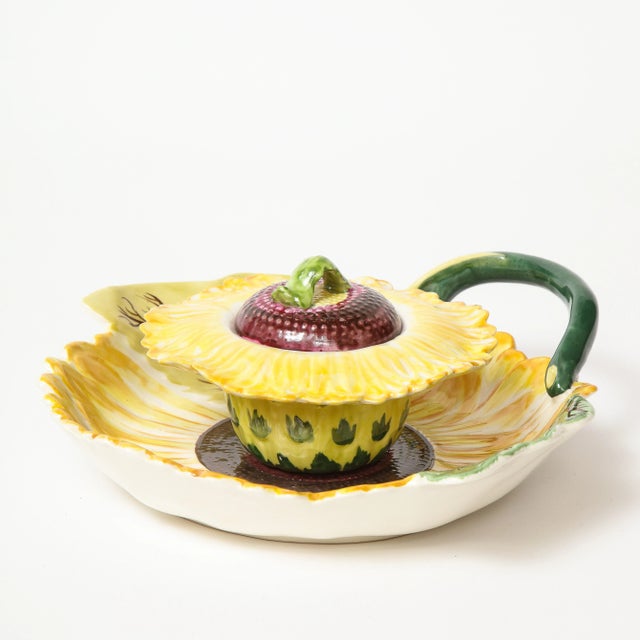 Mottahedeh Porcelain Sunflower Jam Pot For Sale - Image 4 of 9