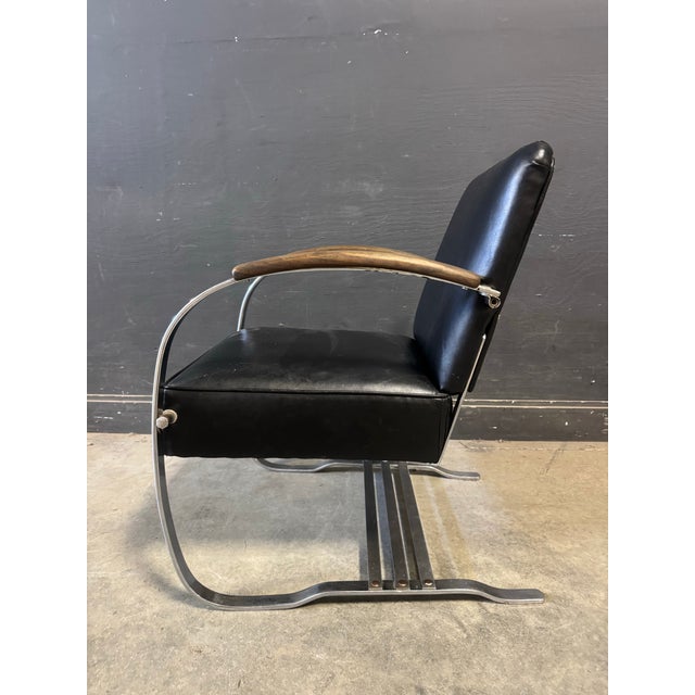1930s Art Deco Leather Springer Rocking Chair by Wolfgang Hoffmann(attr). No marked. Chrome base and woods arms&leather...
