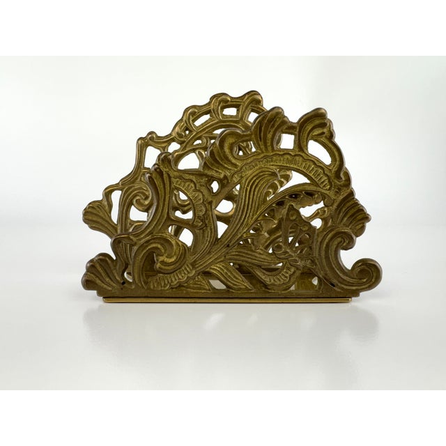 Rustic European Vintage Art Nouveau Style Cast Brass Letter Holder For Sale - Image 3 of 8