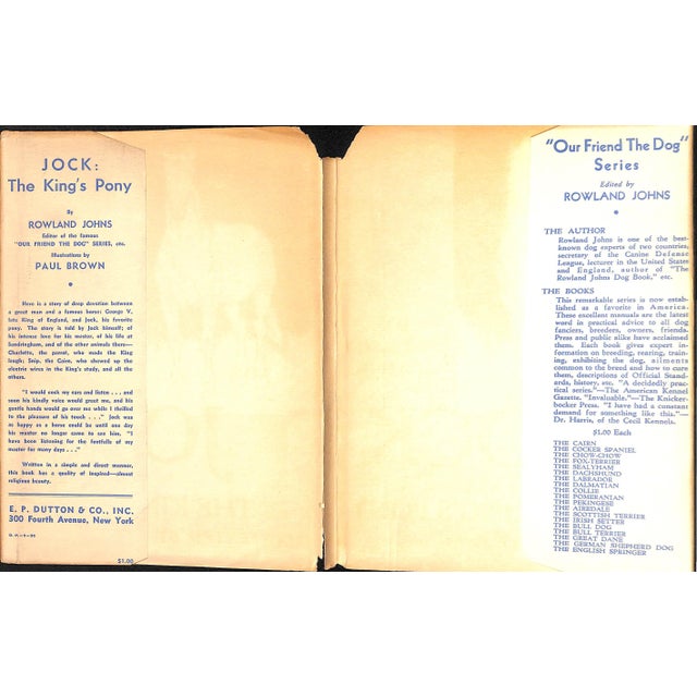 Traditional "Jock: The King's Pony With Original Cover Artwork by Paul Brown" 1936 Rowland Johns For Sale - Image 3 of 12