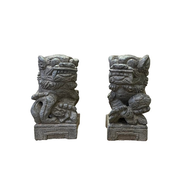 2020s Pair Chinese Brown Rough Marks Fengshui Foo Dog Lion Figures For Sale - Image 5 of 6