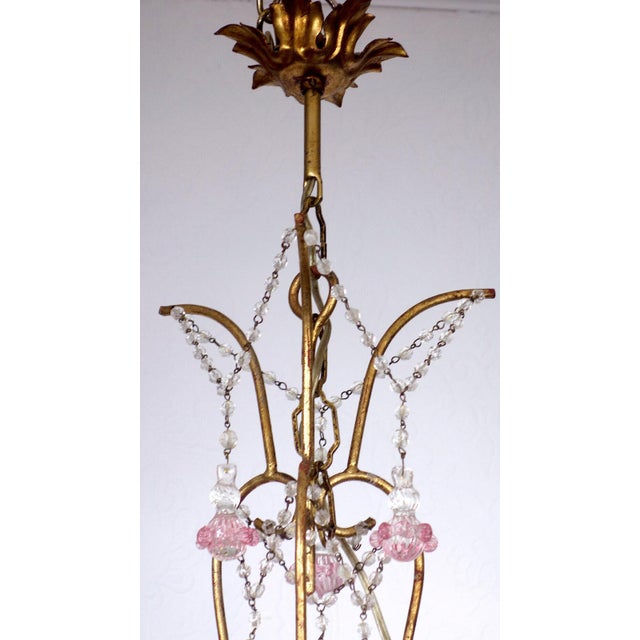 Mid-Century Modern Vintage Metal Murano Glass Flower Chandelier, 1940s For Sale - Image 3 of 10