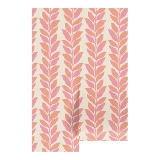 Garden Leaf Stripe Grasscloth Wallpaper by House Party | Blush Pink & Coral | 6 Yards For Sale