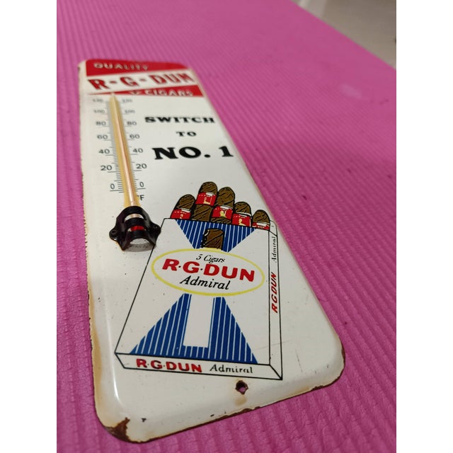 Metal Premium Vintage Style r.g. Dun Cigars Advertising Thermometer Sign For Sale - Image 7 of 10