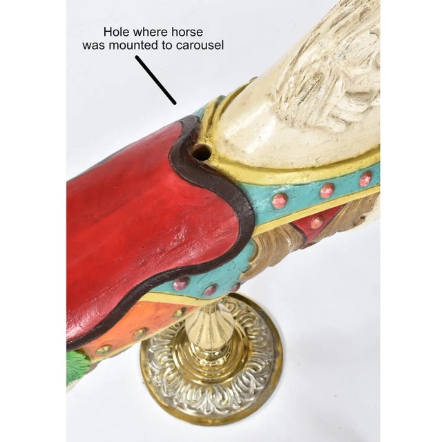 Vintage 1970s c.w. Parker Style Jumper Carousel Horse on Brass Pedestal For Sale - Image 9 of 12