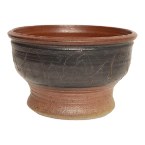 Large Vintage Maroon and Charcoal Sgraffito Ceramic Planter by Deanna Nichols