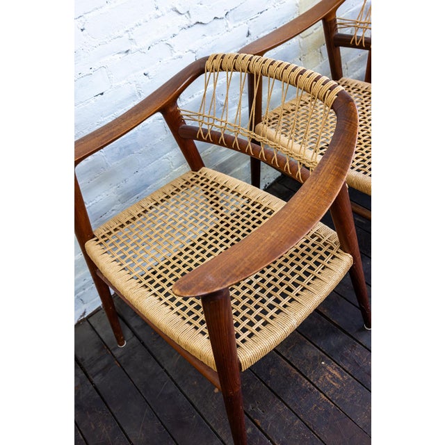 Gustav Bahus Set of Four (4) Bambi Teak & Cane Dining Chairs by Rolf Rastad & Adolf Relling, Norway 1950s For Sale - Image 4 of 15