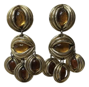 Late 20th Century Taratata France Gold Amber Drop Clip on Earrings - Set of 2