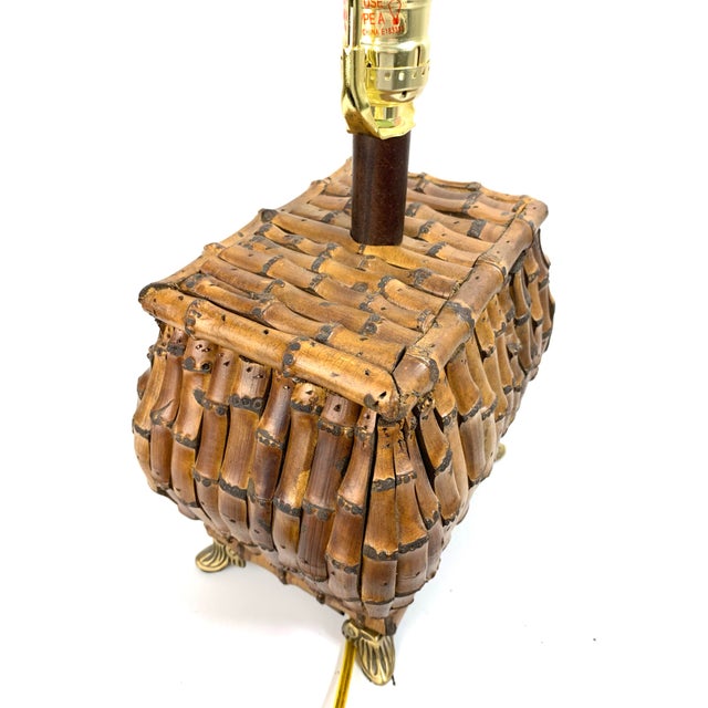 Wood 1980s Chinoiserie Asian Safari Style Rectangle Bamboo Table Lamps - a Pair For Sale - Image 7 of 10