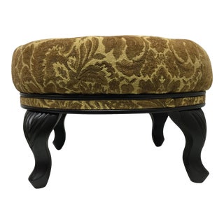 Late 20th Century Upholstered Tufted Footstool in Mustard Damasks For Sale