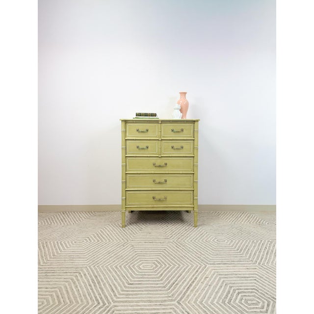 Mid 20th Century Henry Link Bali Hai Tallboy Dresser Green Vintage 5 Drawer Hollywood Regency For Sale In Tampa - Image 6 of 18