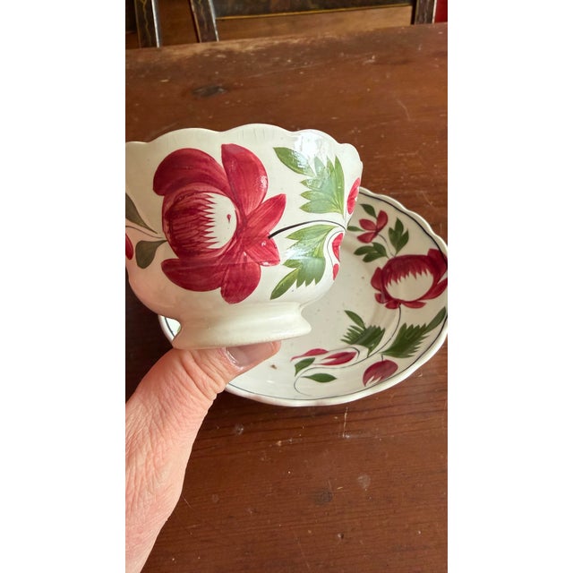 Farmhouse A Very Nice Pair of Antique Staffordshire Early Adam’s Rose Cup & Saucer, Circa 1830 For Sale - Image 3 of 12
