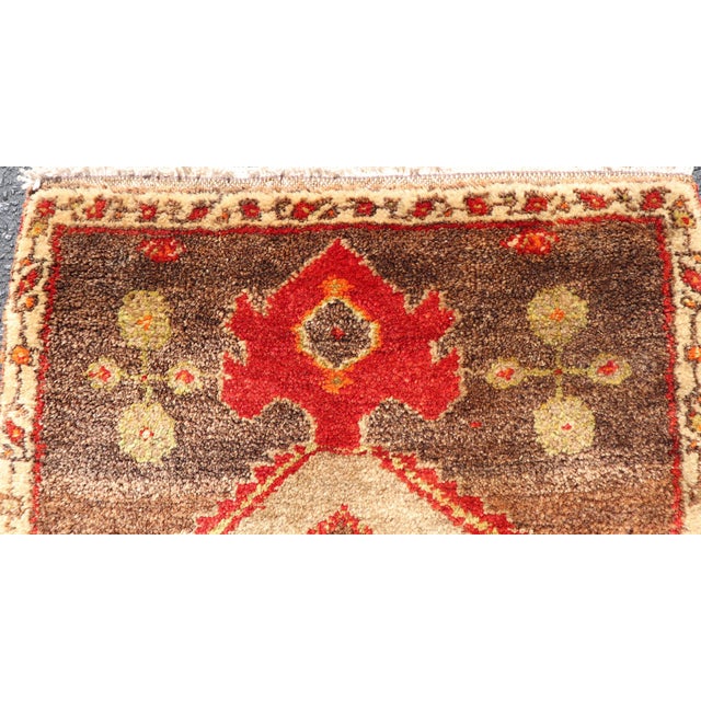 Taupe Vintage Turkish Oushak Rug With Taupe Medallion and Rich Brown Field For Sale - Image 8 of 11