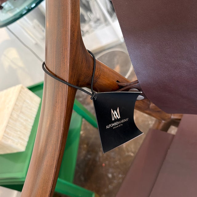 Alfonso Marina Montholier Leather Wood Chair For Sale - Image 11 of 12
