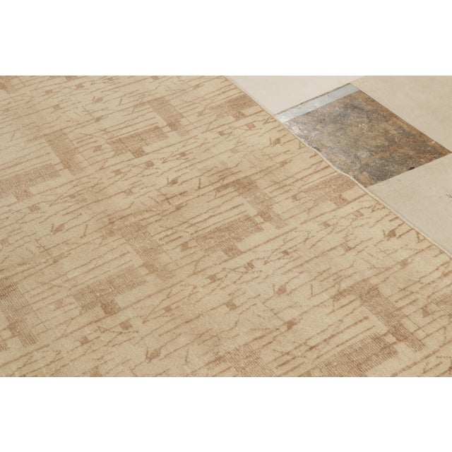 Rug & Kilim 1960s Distressed Art Deco Rug in All Over Beige-Brown Geometric Pattern For Sale - Image 4 of 8