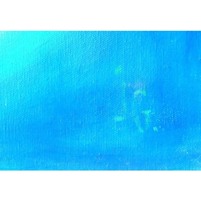 Vintage mid century modern oil painting on canvas 24 x 36 unframed. Signed lower right J G. Good condition.