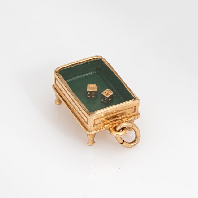 1950s Vintage Craps Table Charm Dice 14k Yellow Gold Pendant Gambling Mid Century For Sale - Image 5 of 5