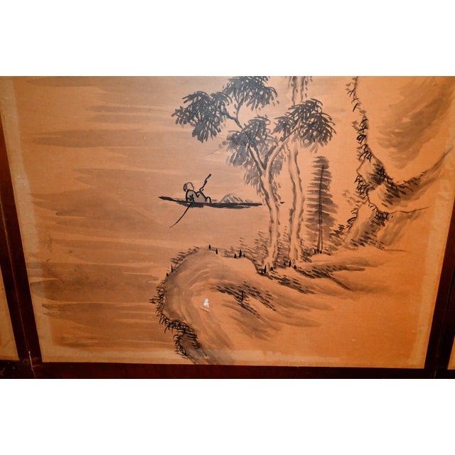 Gold Early 20th Century Japanese Chinese Asian Calligraphy Hand Painted Six Panel Paper Screen Folding Byobu For Sale - Image 8 of 10