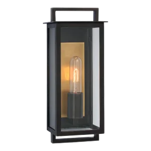Ian K. Fowler for Visual Comfort Signature Halle Small Narrow Wall Lantern in Aged Iron with Clear Glass