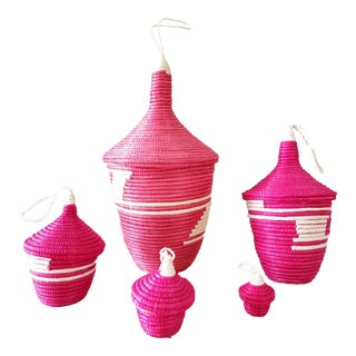 African Lidded Baskets, Set of 5 For Sale