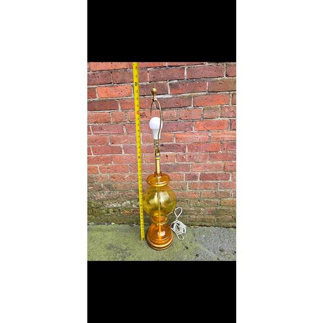 Metal Mid 20th Century Hollywood Regency Marbro Original Amber Glass Lamp For Sale - Image 7 of 8