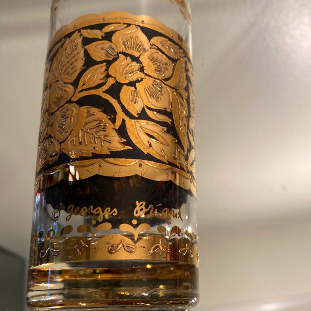 Georges Briard Set of 4 Georges Briard Gold and Black Floral Collins/ Highball Glasses For Sale - Image 4 of 4