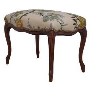 French Louis XV Peacock Upholstered Seat Bench For Sale