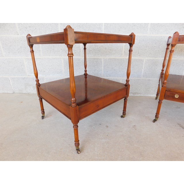 Brown Hekman Regency Style Olive Wood Mahogany End Tables - A Pair For Sale - Image 8 of 18