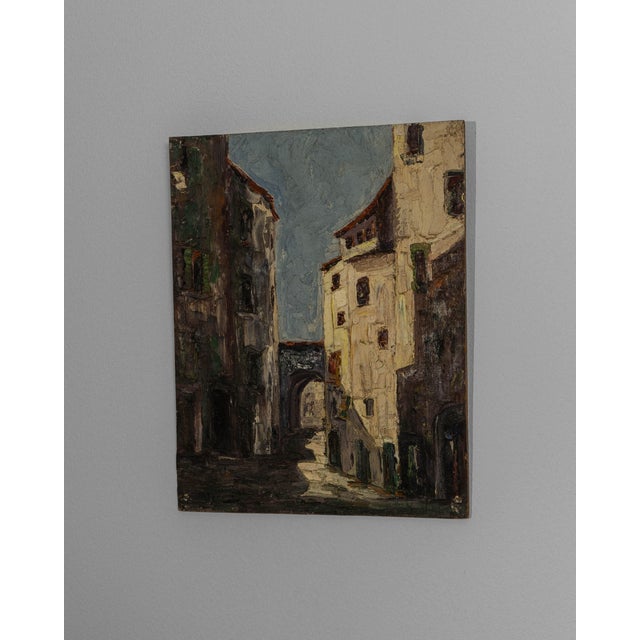 French Provincial Early 20th Century French Oil on Canvas Townscape For Sale - Image 3 of 18