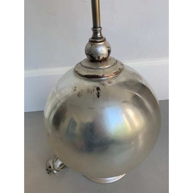 Vintage Hollywood Regency Mercury Glass Globe Table Lamp With Brass Double Sockets For Sale - Image 4 of 9