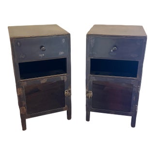 Pair of Industrial Style Black Steel Night Stands For Sale