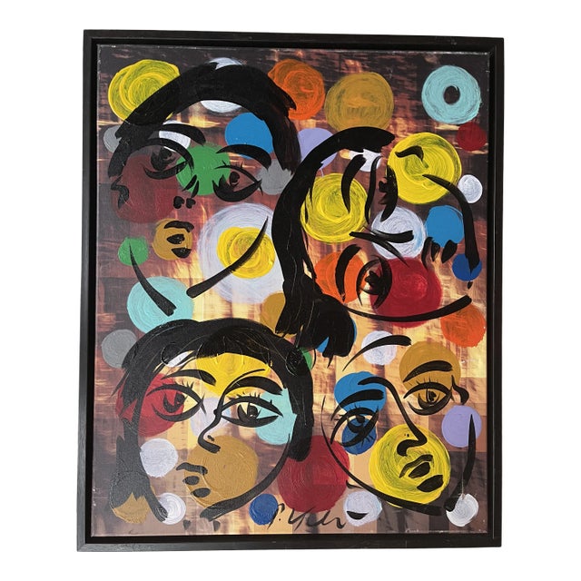 Late 20th Century Abstract Expressionist Figurative Acrylic Painting by Peter Keil, Framed For Sale