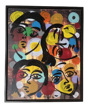 Late 20th Century Abstract Expressionist Figurative Acrylic Painting by Peter Keil, Framed