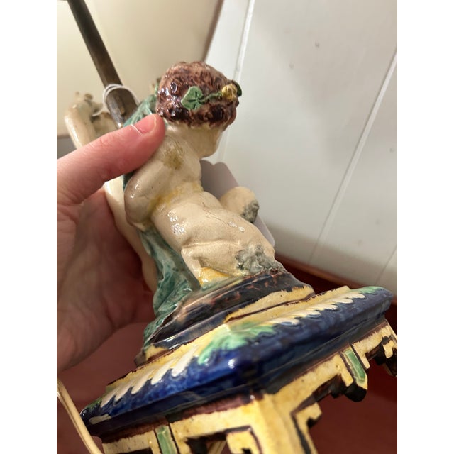 Vintage Porcelain Cherub Table Lamp For Sale - Image 9 of 14