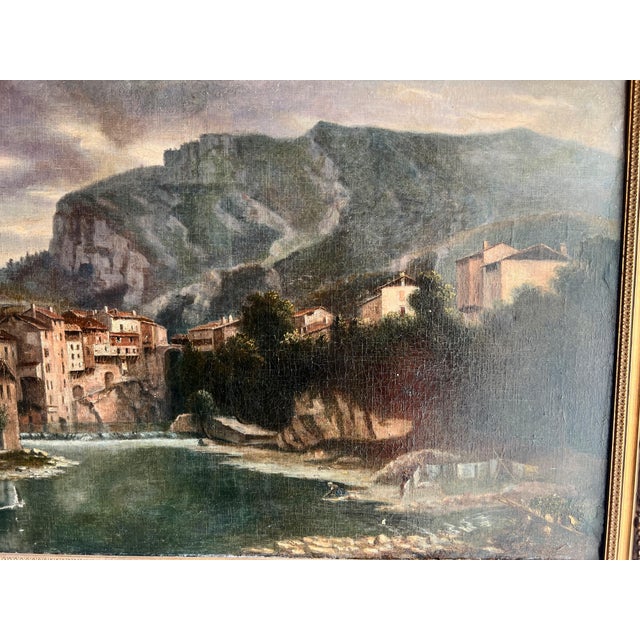 Lively Village by the River, 20th Century, Oil Painting on Canvas, Framed For Sale - Image 14 of 18