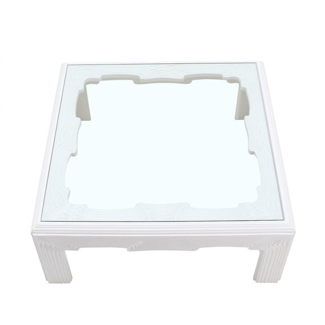 Square Modern "Wave" Pattern Carving White Lacquer Coffee Table For Sale - Image 6 of 10