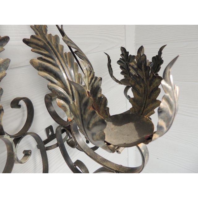 Metal Monumental Vintage Black Wrought Iron Wall Candelabra For Sale - Image 7 of 10
