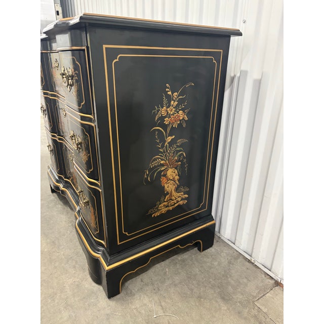 Chinoiserie Chippendale Habersham Chinoiserie Decorated Ebonaized Block Front Chest 20th C For Sale - Image 3 of 8
