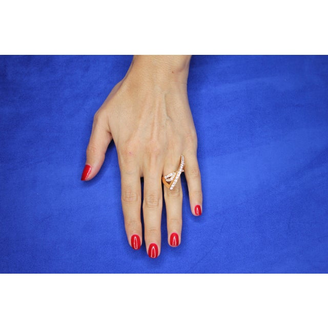 Diamond Channel Set Line Geometric Wave Unique Statement 18 Karat Rose Gold Ring, Size 7 For Sale - Image 10 of 18