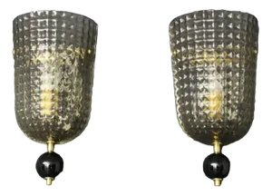 Textured Smoked Murano Glass Sconces, 1980s, Set of 2