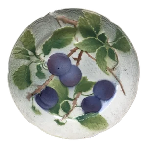 Majolica Plums Plate Keller & Guerin Saint Clement Circa 1900