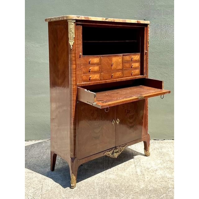 Wood Vintage Inlay Secretaire With Stone Top For Sale - Image 7 of 13