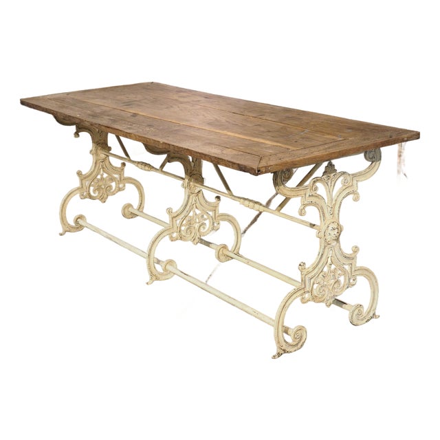 Antique French Painted Cast Iron and Oak Table From Alsace, Circa 1900 For Sale