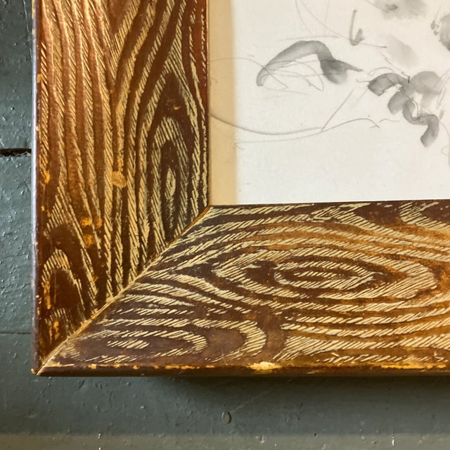 Abstract 1970’s Original Abstract Expressionist Female Nude Watercolor Painting /Drawing Chunky Wood Frame For Sale - Image 3 of 4