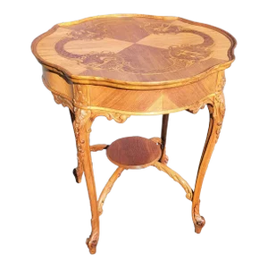 Louis Xv Style Marquetry and Carved Walnut and Mahogany Center Table With Center Stretcher