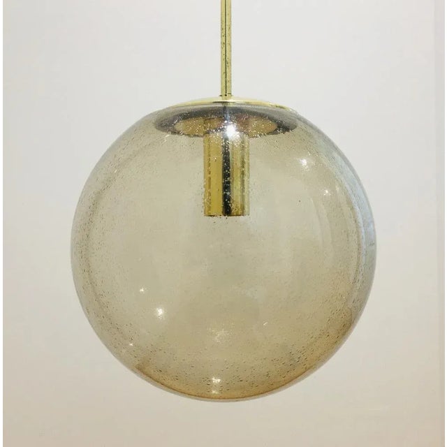 Large Mid-Century Smoked Air-Bubbled Glass Ball Pendant Light from Limburg, Germany, 1970s For Sale - Image 3 of 12